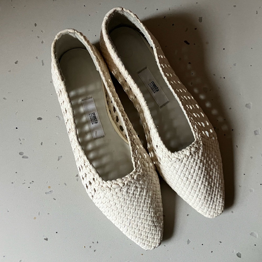 Miista White Woven Flats